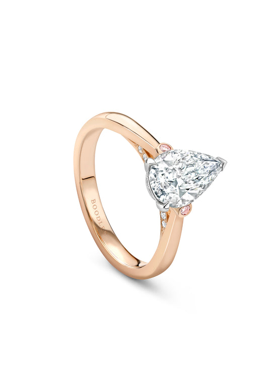 Trilogy Pear White and Pink Diamond Rose Gold Ring