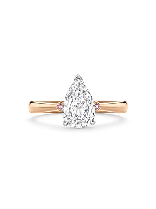 Trilogy Pear White and Pink Diamond Rose Gold Ring