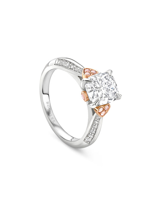 Trilogy Diavik Cushion Diamond Pink Diamond Shoulders Platinum Ring