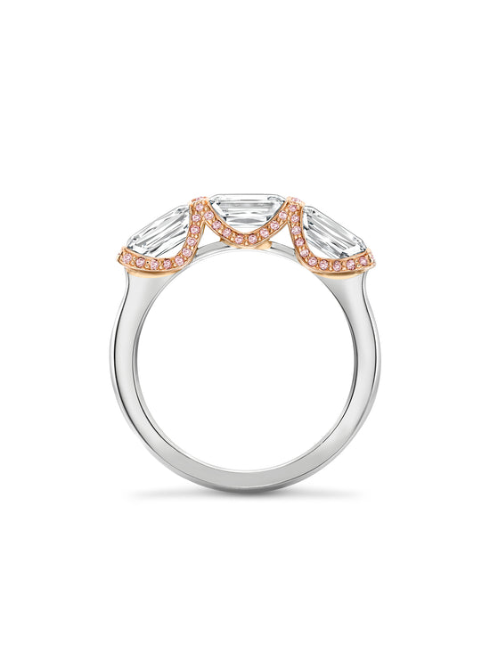 Ashoka Three Stone and Pink Diamond Eternity Ring