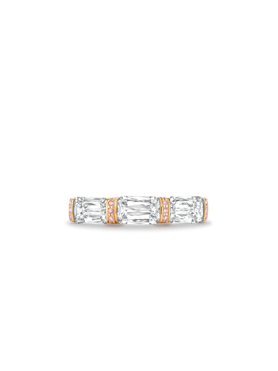 Ashoka Three Stone and Pink Diamond Eternity Ring