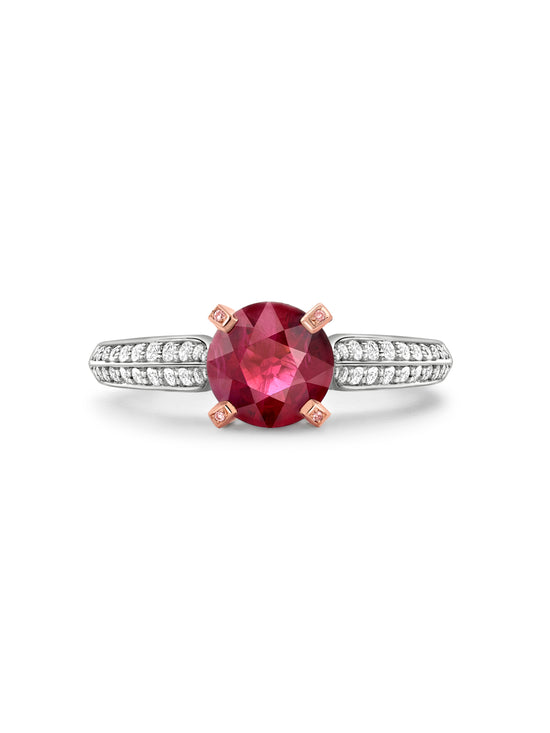 Petal Round Ruby Platinum and Rose Gold Ring