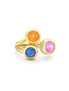 Beach Three Stone Sapphire Garnet Tanzanite Yellow Gold Ring