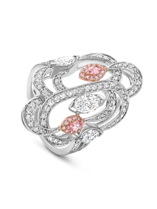 Secret Garden Platinum Marquise Pink and White Diamond Ring