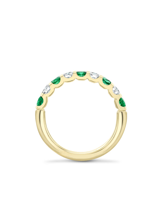 Classic Emerald and Diamond Yellow Gold Eternity Ring