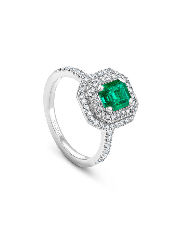 Vintage Emerald Double Row Platinum Ring