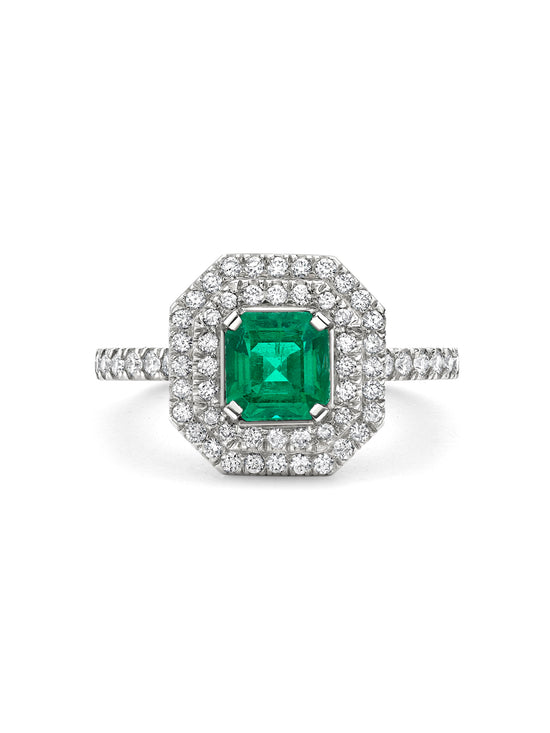 Vintage Emerald Double Row Platinum Ring