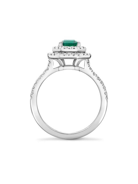 Vintage Emerald Double Row Platinum Ring