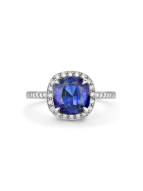 Vintage Cushion Blue Sapphire Engagement Ring