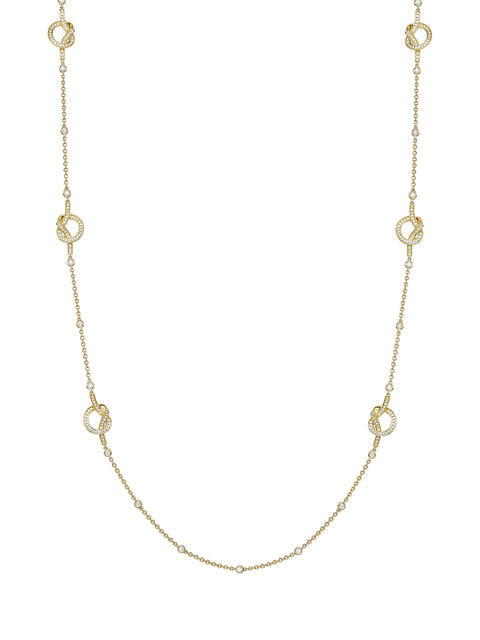 Knot Long Yellow Gold Diamond Necklace