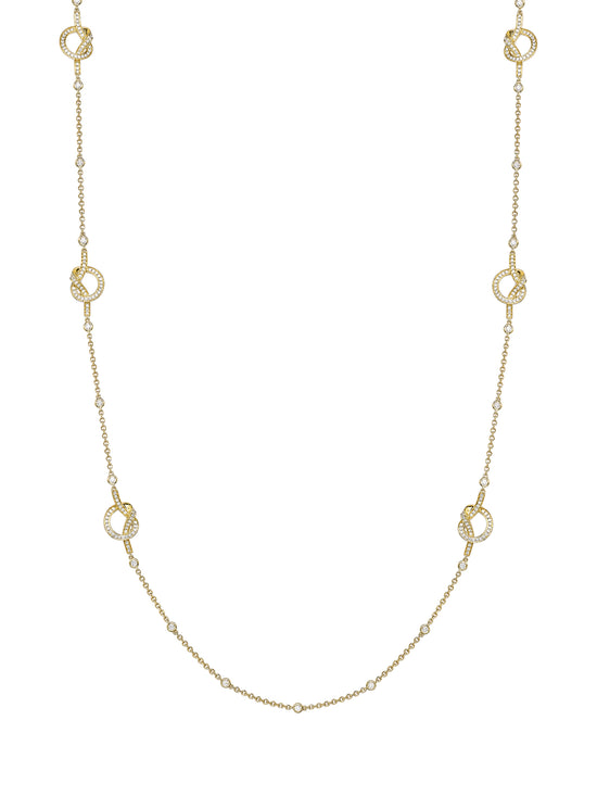 Knot Long Yellow Gold Diamond Necklace