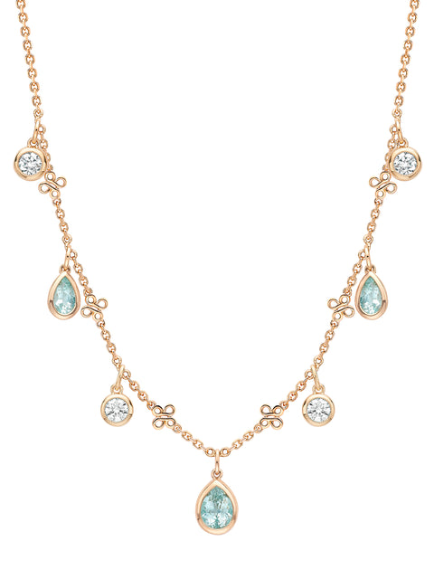 Beach Pear Cut Paraiba and Diamond Rose Gold Necklace