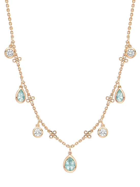 Beach Pear Cut Paraiba and Diamond Rose Gold Necklace