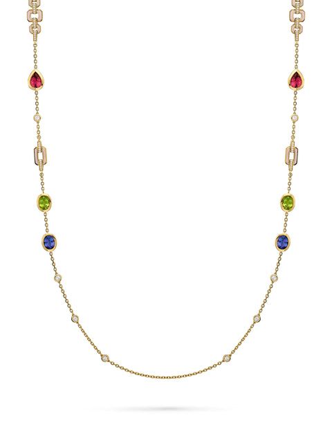 Florentine Multi-Stone Long Yellow Gold Necklace