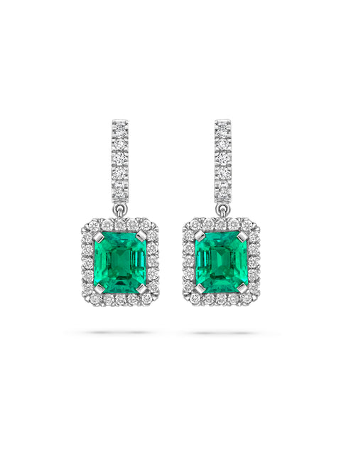 Vintage Emerald Platinum Drop Earrings