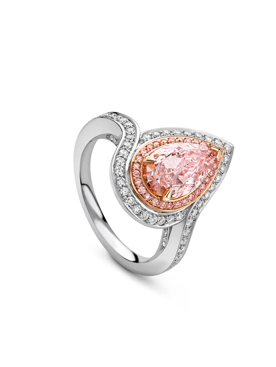 Vintage Pear Pink Diamond Platinum Ring