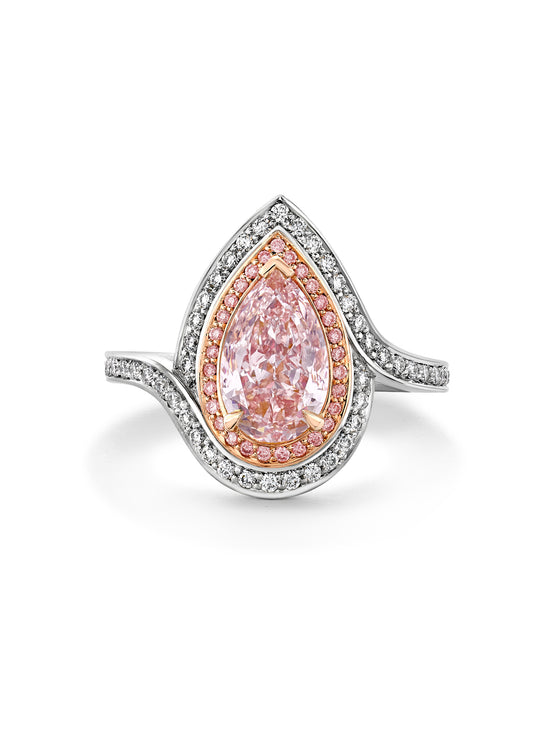 Vintage Pear Pink Diamond Platinum Ring