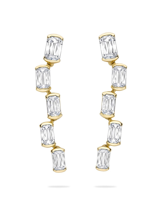 Classic Light Pillar Ashoka Diamond Yellow Gold Earrings