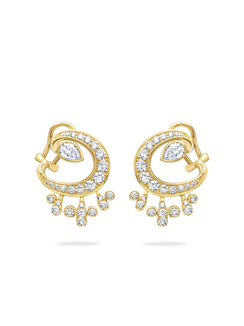 Lucky Yellow Gold Diamond Horseshoe Splash Earrings