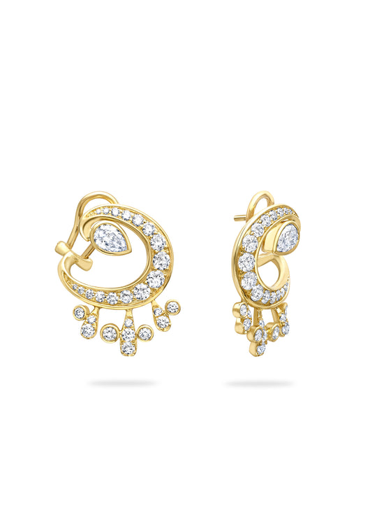 Lucky Yellow Gold Diamond Horseshoe Splash Earrings