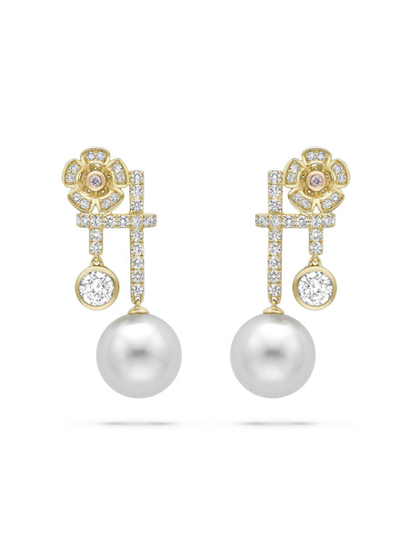 Secret Garden Pearl Yellow Gold Earrings