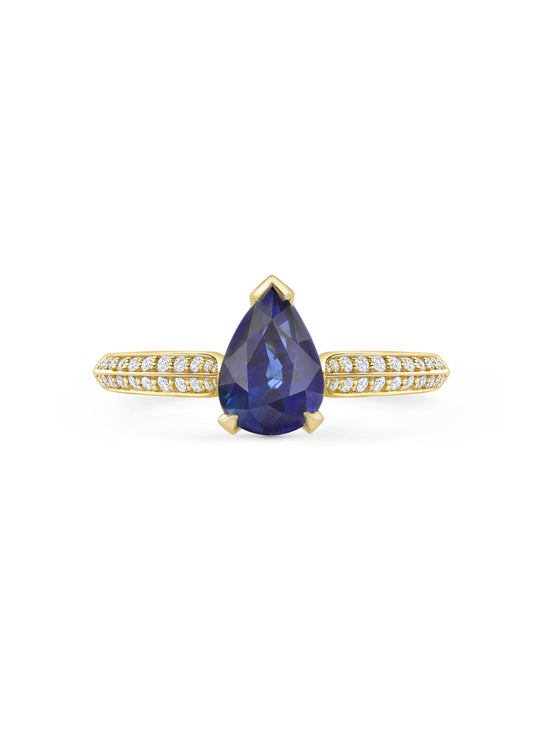 Petal Pear Cut Sapphire Yellow Gold Engagement Ring