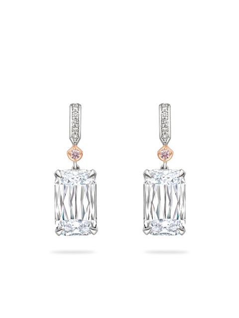 Ashoka White and Pink Diamond Drop Earrings