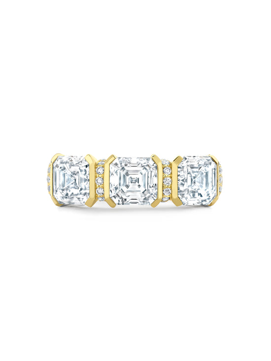 Trilogy Asscher Cut Diamond Yellow Gold Ring