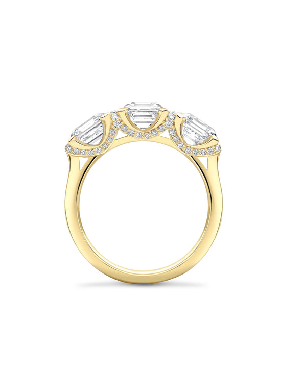 Trilogy Asscher Cut Diamond Yellow Gold Ring