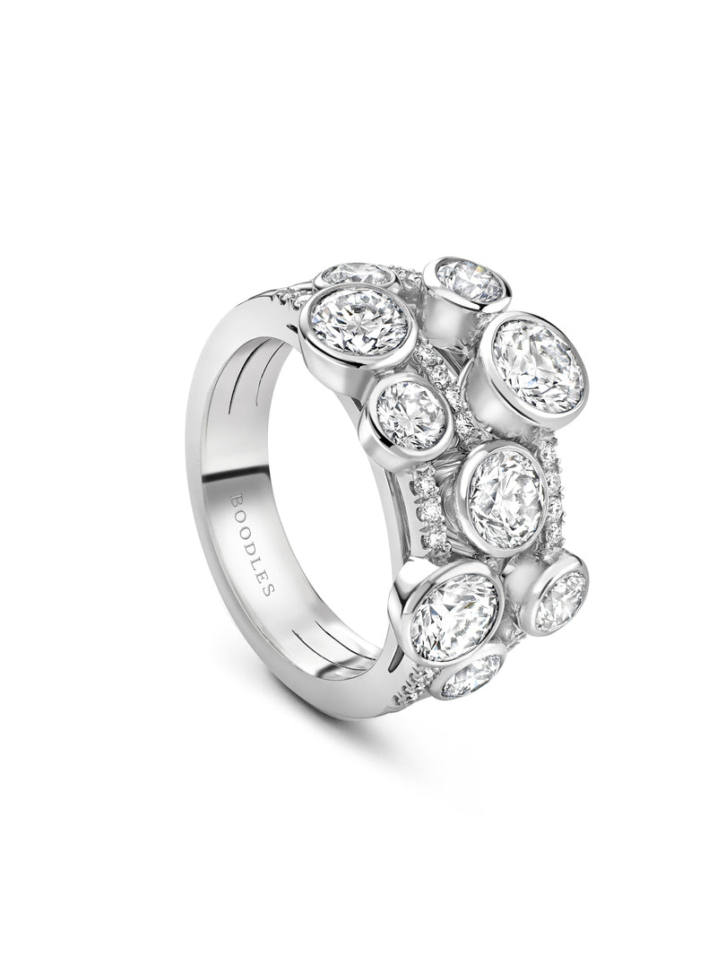 Waterfall Medium Three Row Platinum Diamond Ring