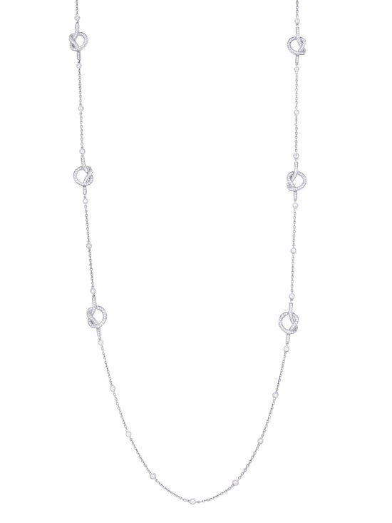 Knot Long White Gold Diamond Necklace