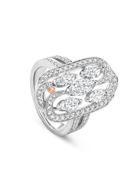 Secret Garden Platinum Marquise Pink Diamond Ring