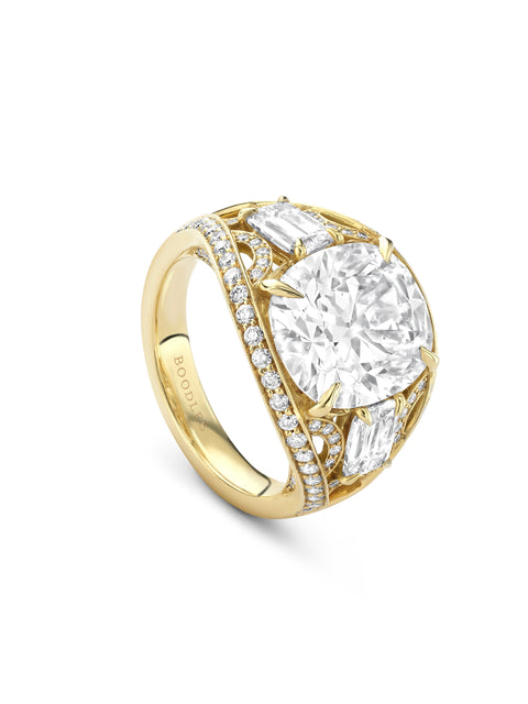 Peace of Mined Cushion Diamond Yellow Gold Ring