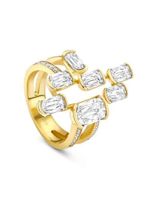 Classic Light Pillar Ashoka Diamond Yellow Gold Ring