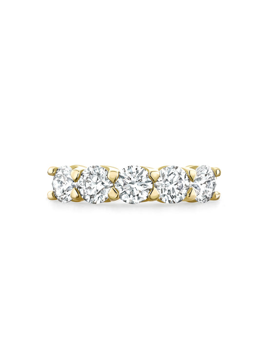 Classic Five Stone Round Brilliant Diamond Yellow Gold Ring