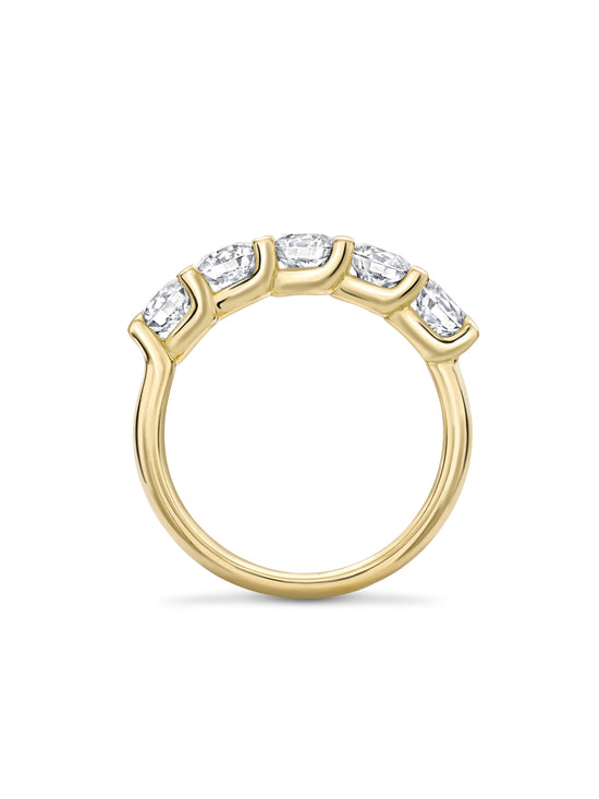 Classic Five Stone Round Brilliant Diamond Yellow Gold Ring