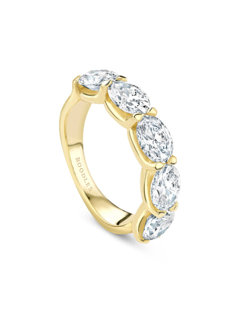 Classic Five Stone Oval Diamond Yellow Gold Ring