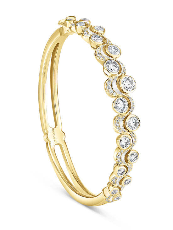 Over the Moon Diamond Enamel Yellow Gold Bangle