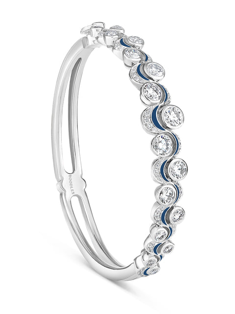 Over the Moon Diamond Enamel Platinum Bangle