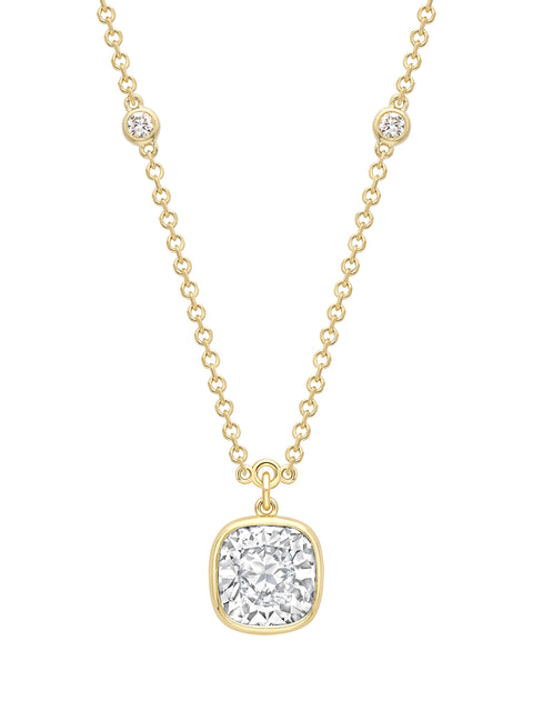 Florentine Cushion Diamond Yellow Gold Pendant