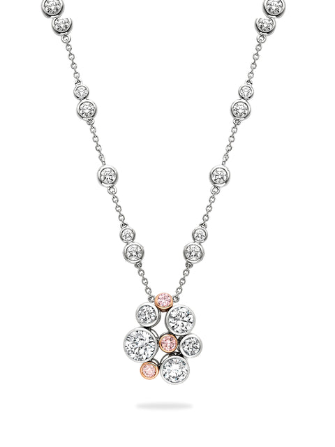 Raindance Platinum Pink and White Diamond Cluster Pendant