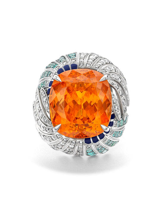 Rio Cushion Mandarin Garnet Platinum Ring