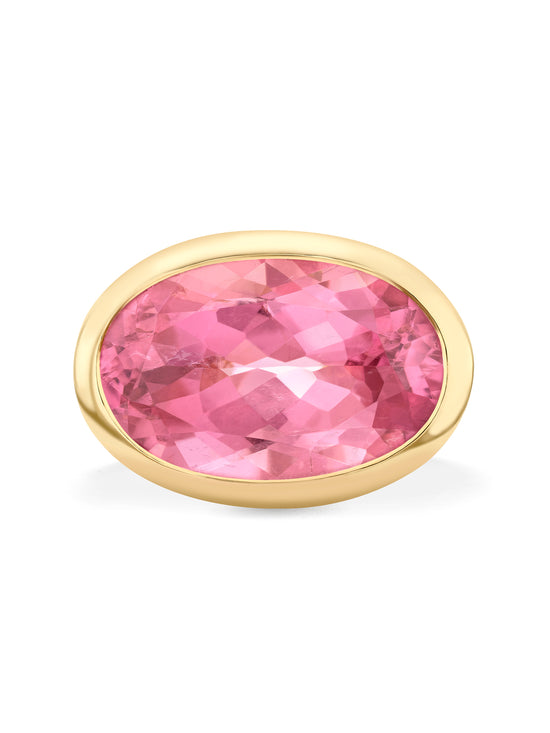 Florentine Dolce Vita Oval Pink Tourmaline Yellow Gold Ring