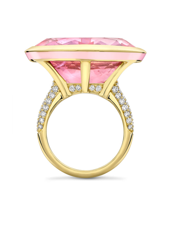 Florentine Dolce Vita Oval Pink Tourmaline Yellow Gold Ring