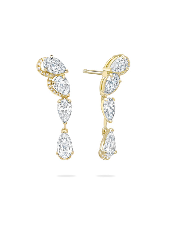 Classic Pear Yellow Gold Diamond Drop Earrings