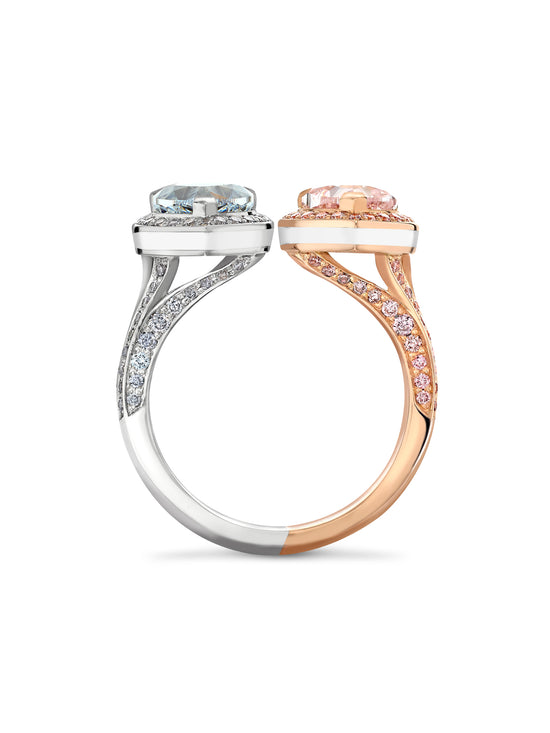 Gemini Heart Pink and Blue Diamond Ring