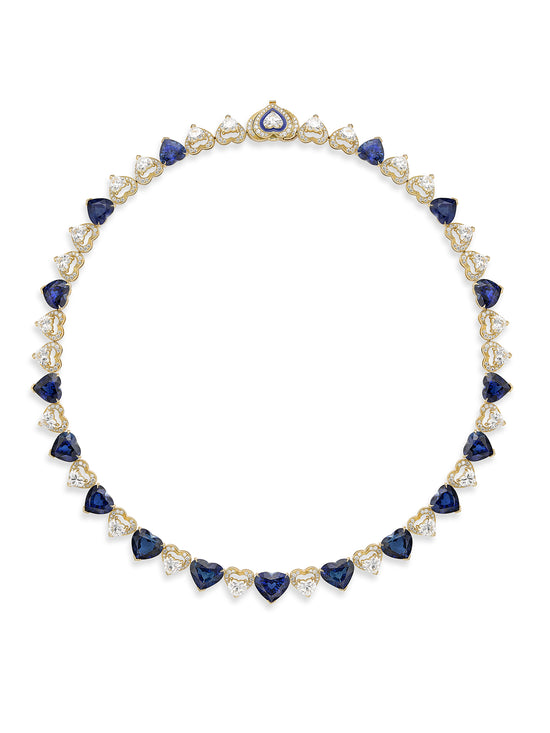 Classic Heart Sapphire Diamond Yellow Gold Collar