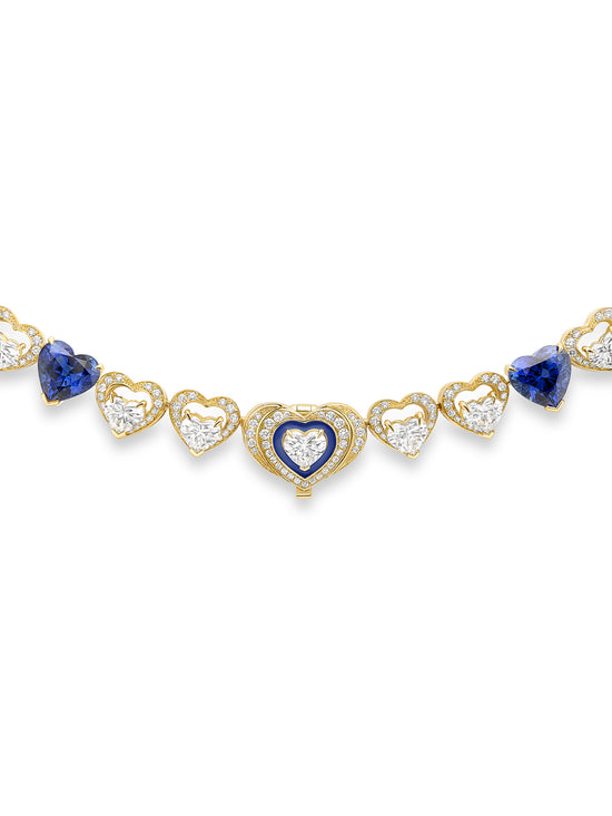 Classic Heart Sapphire Diamond Yellow Gold Collar