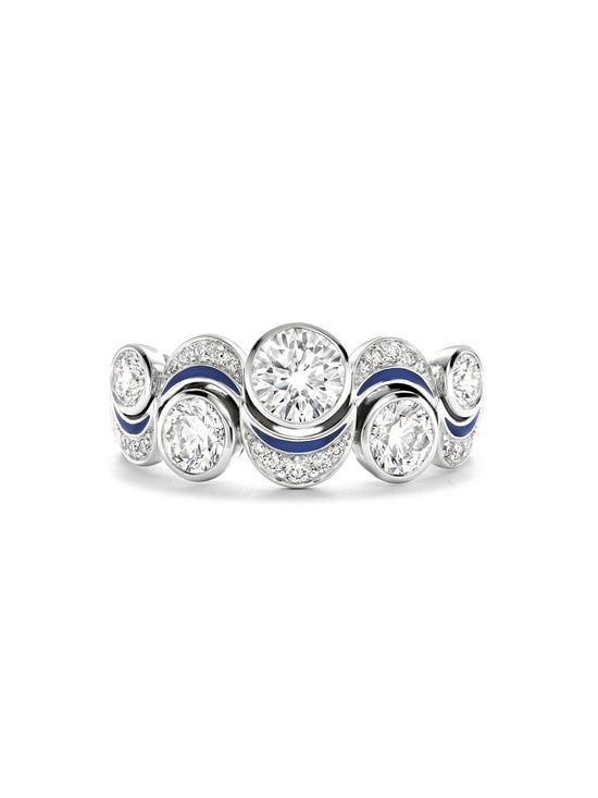 Over the Moon Diamond Enamel Platinum Ring