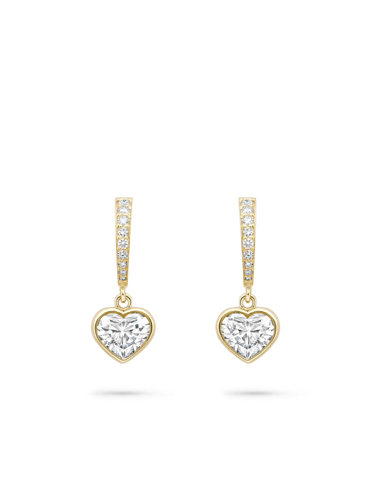 Classic Yellow Gold Heart Diamond Drop Earrings 